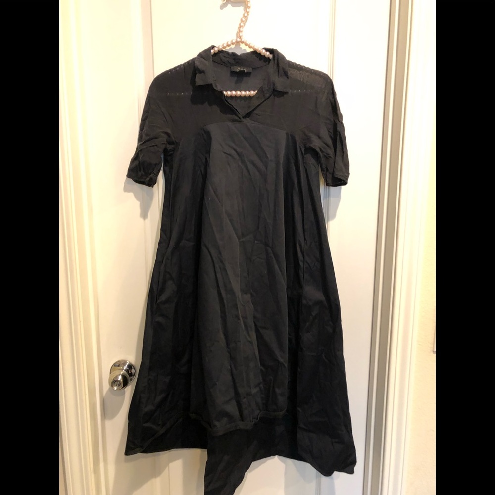 Black Short-Sleeve A-Line Dress